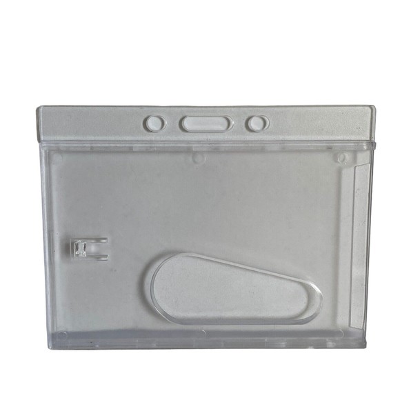 25 Heavy Duty HORIZONTAL ID Badge Holders - Rigid Clear Plastic W/ Lanyard Slots - Picture 1 of 1